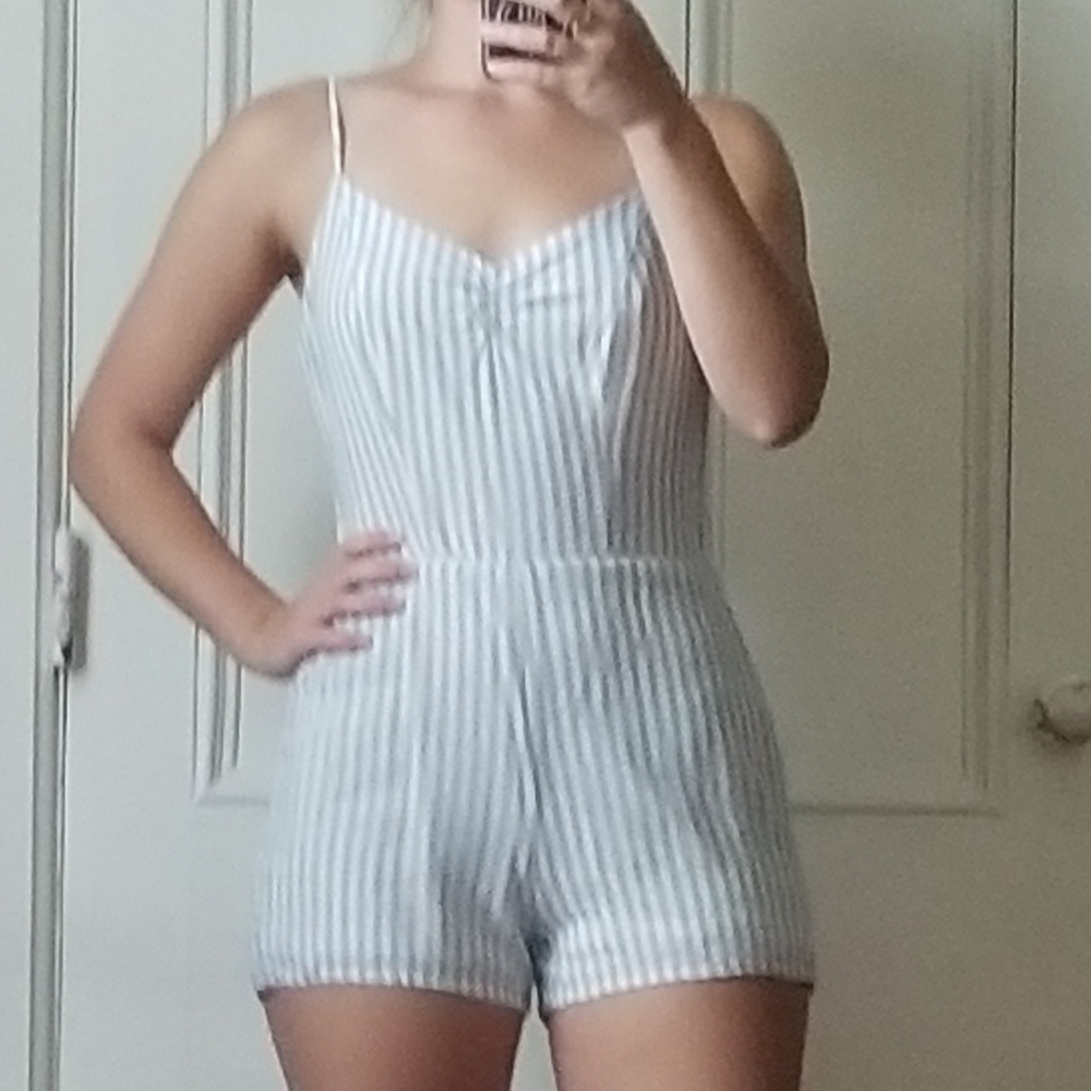 Blue and White Striped Romper